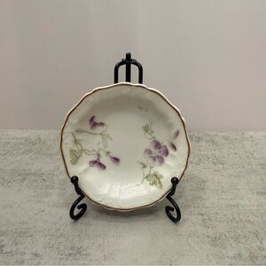 Vintage butter pat lavender flowers gold rim